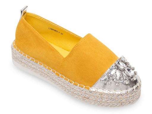 Żółte Espadryle z KAMIENIAMI na Platformie 39