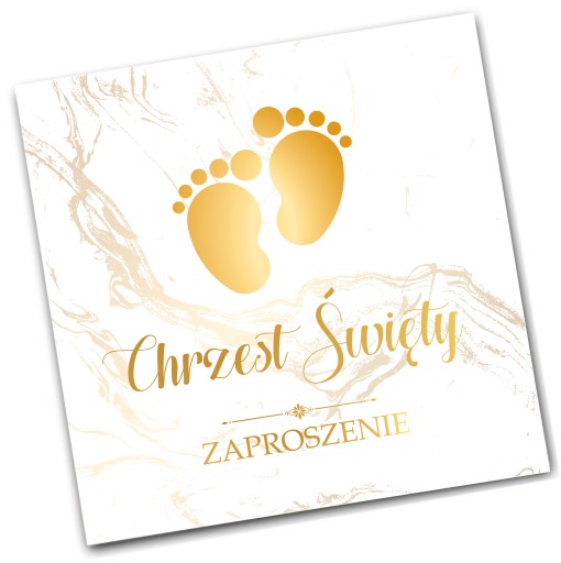 Zaproszenia na CHRZEST ŚW. złote stópki FOLIOWANE