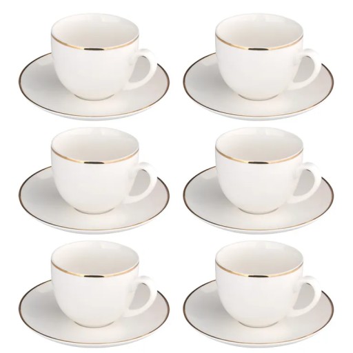 Filiżanki zestaw Altom Design Bella Złota Linia porcelana 200 ml 6 sztuk
