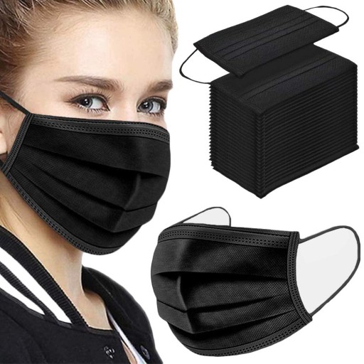 Maska ochronna 3 warstwowe Maseczki 100 szt Black