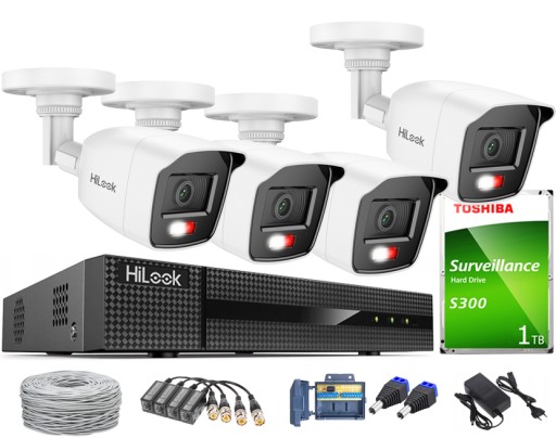 Zestaw Monitoringu 5Mpx HiLook 4 Kamery AHD TVI + Rejestrator + Dysk 1TB