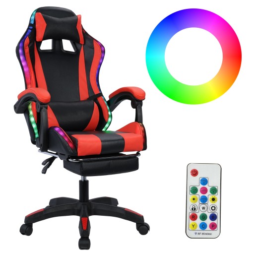 Fotel gamingowy z głośnikami Bluetooth i diodami LED RGB, podparciem lędźwiowym