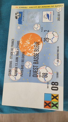 Bilet Holandia - Belgia Mistrzostwa Świata 1998 Francja