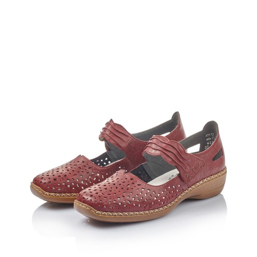 RIEKER buty, półbuty damskie bordowe 41399