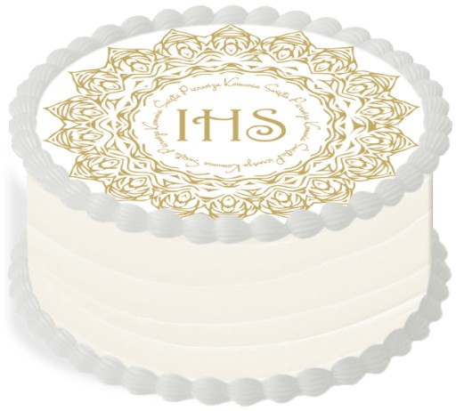 Opłatek na Tort 14 cm Pierwsza Komunia Święta IHS