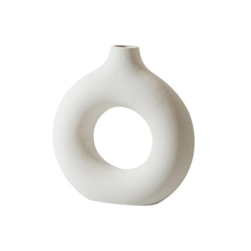 WAZON CERAMICZNY BIAŁY ZE STRUKTURĄ OKRĄGŁY Z DZIURĄ DO PAMPASÓW 19