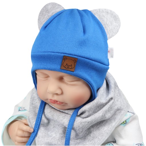 38-40 Komplet Czapka wiązana+ apaszka Bawełniany N