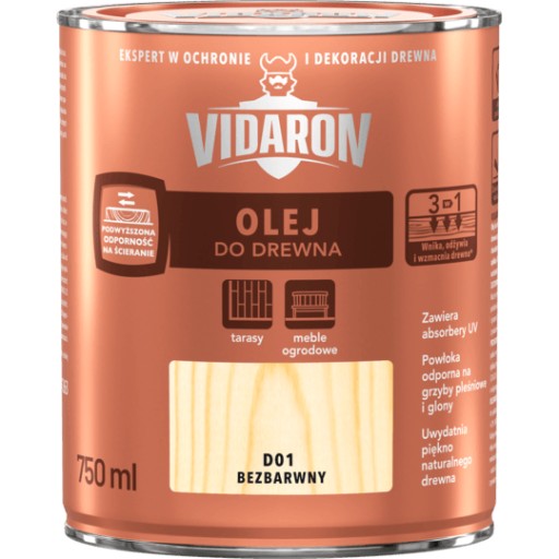 VIDARON OLEJ DO DREWNA DO TARASÓW BEZBARWNY 750ML