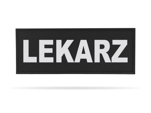CZARNA NASZYWKA - ODBLASKOWY NAPIS LEKARZ 13x5cm