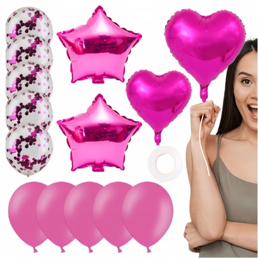 ZESTAW BALONOW NA URODZINY KOLOR ROZOWY + GRATIS