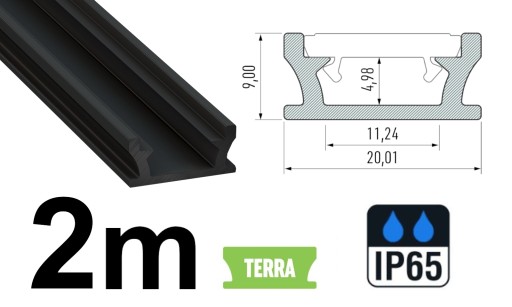 PROFIL LED WODOODPORNY IP65 DO TAŚMY LED CZARNY 2m