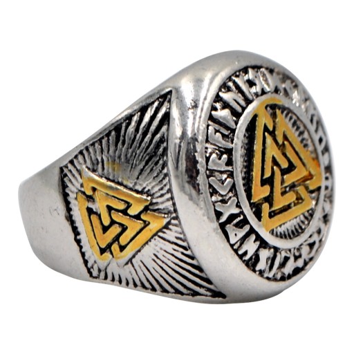 PIERŚCIEŃ SYGNET VALKNUT WIKING Nordycki Runy 502