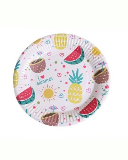 Talerzyki papierowe summer hawajski- 10 szt.- Średnica 18cm