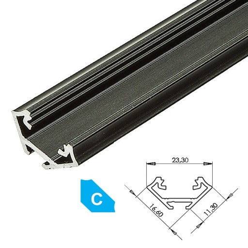 Profil aluminiowy do taśm LED LUMINES typ C Czarny 2m