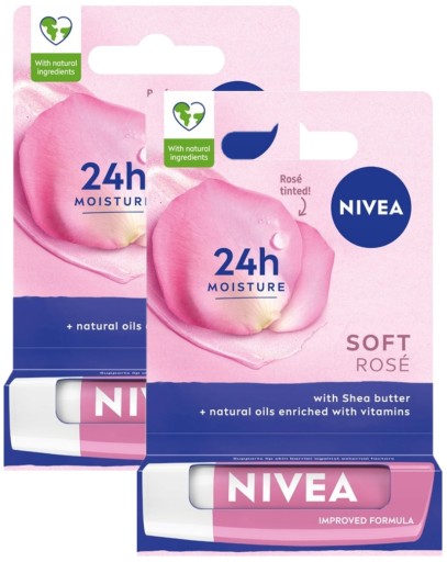 NIVEA Pomadka ochronna do ust 2x Soft Rose Zestaw