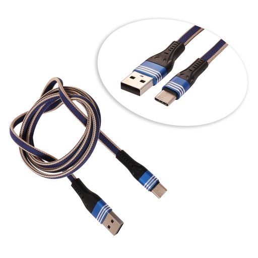 KABEL USB TYP-C OPLOT NYLON PŁASKI 1 M