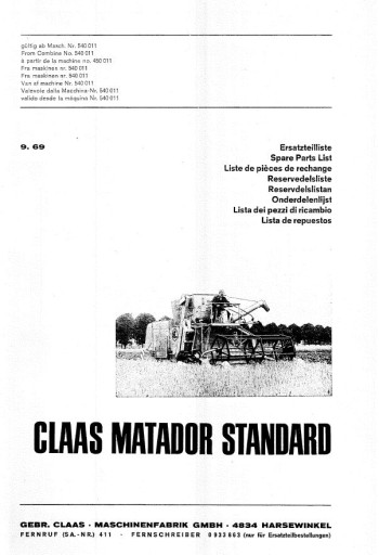 Katalog części CLAAS MATADOR STANDARD