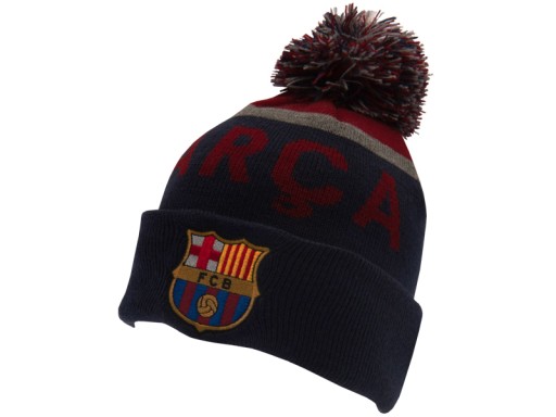 FC BARCELONA CZAPKA ZIMOWA Z POMPONEM SKI NA ZIMĘ GRANATOWA