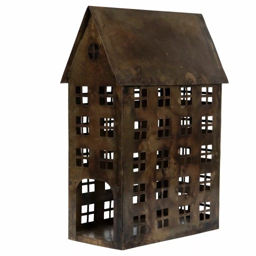 LAMPION DOMEK metalowy STARE ZŁOTO skandynawski 45x30cm Boże Narodzenie