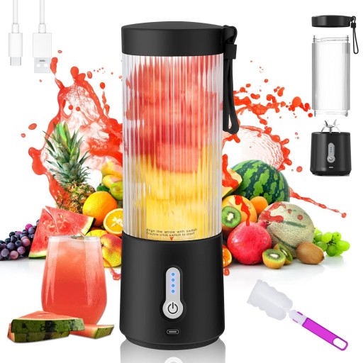 Mini Blender 450ml z 6 Nierdzewnymi Żmijkami i Akumulatorem 2000mAh