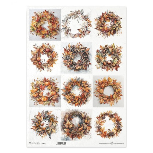PAPIER RYŻOWY do decoupage A3 1331L wianki z jesiennych liści