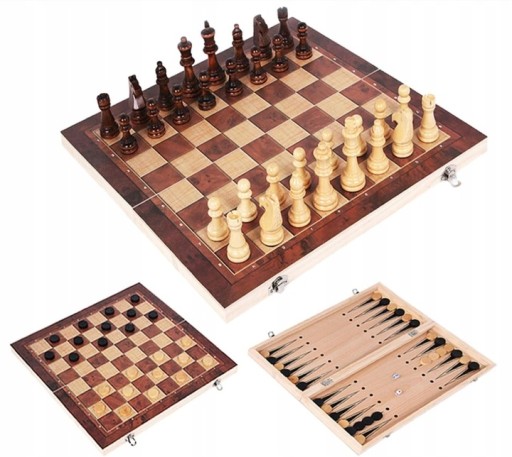 GRA W SZACHY WARCABY TRYKTRAK DUŻE DREWNIANE 3w1 XXL 24X24CM