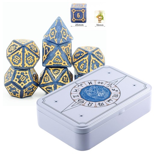 HOGWART ZESTAW 7 EPOKSYDOWYCH KOSTEK RPG + METALOWE ETUI