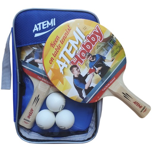 TENIS PING PONG ATEMI HOBBY RAKIETKA x2 + PIŁECZKI