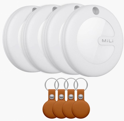 Zestaw 4x Lokalizator Bluetooth MiTag + 4x Brązowe Etui Pasujące do Airtag