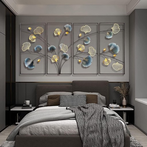 4 szt. Metalowe dekoracje ścienne w kształcie liści miłorzębu, 175x82cm