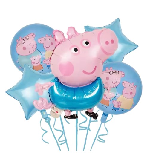 Balony Świnka Peppa George na urodziny zestaw 5 balonów folia dekoracja
