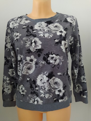 S/M 36/38 szara damska bluza dresowa w kwiaty długi rękaw F&F