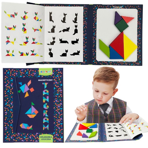 TANGRAM KLOCKI MAGNETYCZNE DREWNIANA UKŁADANKA XL GRA LOGICZNA PUZZLE