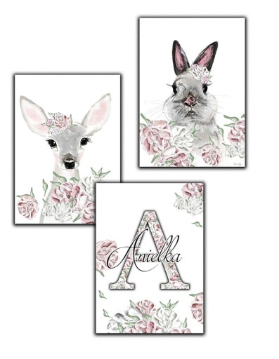 3 sz PLAKAT piwonie metryczka sarenka sarna a3