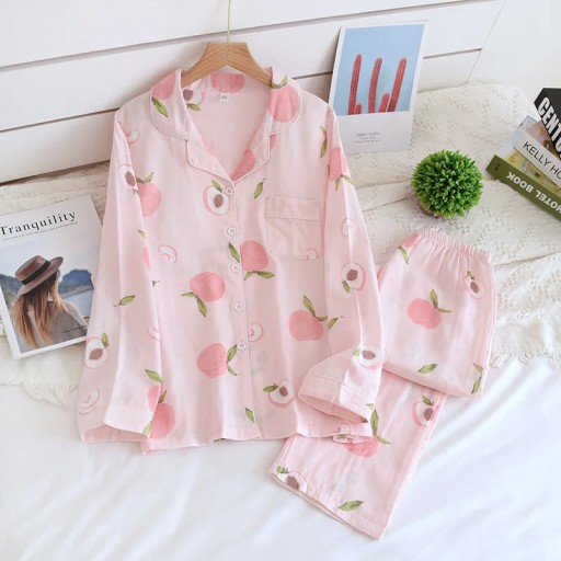 Women Blue 2PCS Shirt&Pants Cotton Pajamas Sets Ni