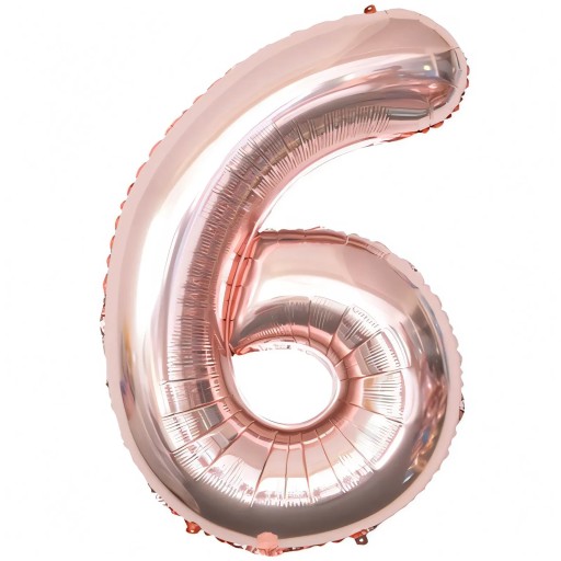 BALON FOLIOWY NA URODZINY 100CM Z CYFRĄ 6 NA HEL POWIETRZE ROSE GOLD RÓŻOWE
