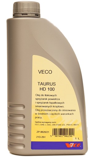OLEJ VECO HD100 SPRĘŻAREK TŁOKOWYCH KOMPRESORA 1L