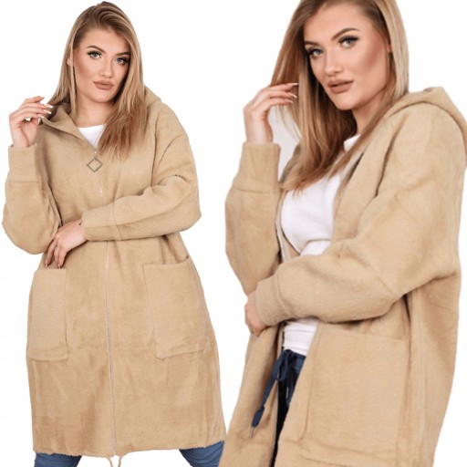 PŁASZCZ ALPAKA KAPTUR ZAMEK PLUS SIZE CAMEL 2045