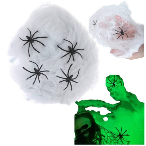PAJĘCZYNA SIEĆ ŚWIĘCĄCA HALLOWEEN 4 PAJĄKI ŚWIECI