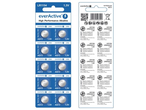 10X BATERIE LR1154 EVERACTIVE AG13 G13 A76 LR44