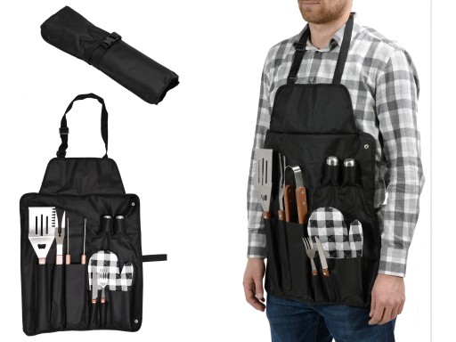 BOGATY ZESTAW AKCESORIÓW DO GRILLOWANIA + FARTUCH