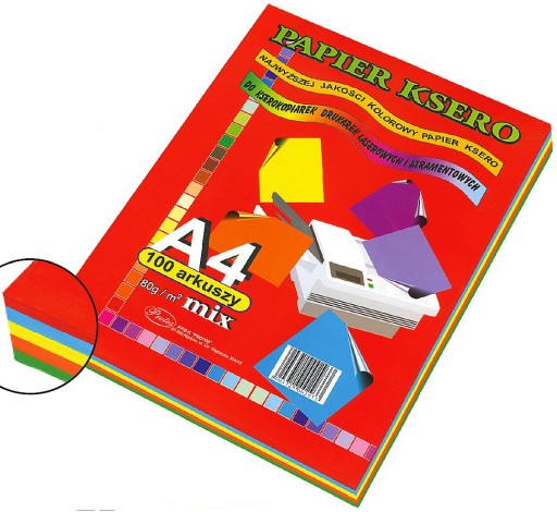 PAPIER KSERO KOLOROWY A4 Protos 100 arkuszy 80g