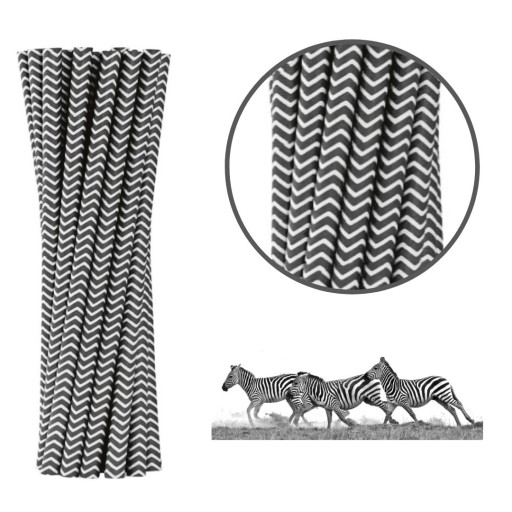 Słomki papierowe czarne zygzaki 230x8mm EKO 100szt