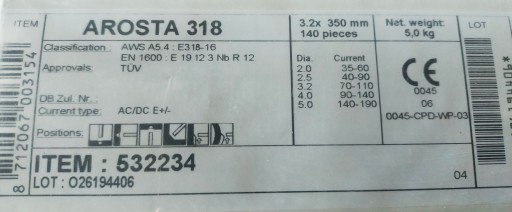 Elektrody spawalnicze nierdzewna 318 3,2x350 5kg LINCOLN