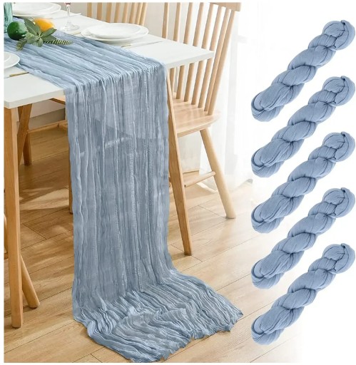 BIEŻNIK BOHO BABY ROYAL BŁĘKITNY MARSZCZONY DEKORACJA STOŁU 180 x 90 cm