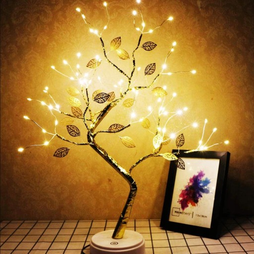 LED LAMPA DRZEWKO BONSAI CIEPŁE BIAŁO-ZŁOTE LIŚCIE