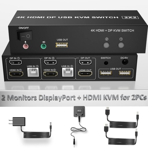 SWITCH PRZEŁĄCZNIK KVM HDMI 2 ROZDZIELACZ 4 PORTY