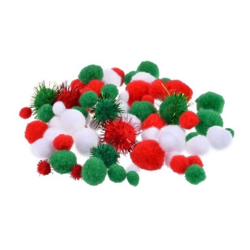 Pompony pluszowe zielone czerwone białe kreatywne ozdobne DIY 2cm 80 sztuk