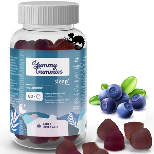 ŻELKI YUMMY GUMMIES Sleep NA SEN MELATONINA 60szt smak JAGODA AURA HERBALS