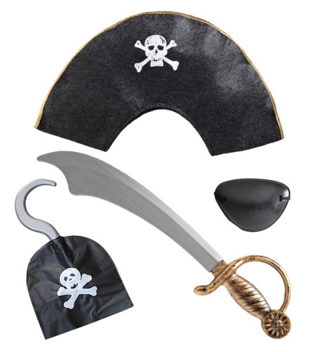 ZESTAW MAŁEGO PIRATA 4 EL CZAPKA OPASKA SZABLA HAK PRZEBRANIE